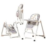 Scaun de Masa 2in1, Embo, pentru Copii 6 luni - 4 Ani, Pliabil, cu Roti, Balansoar, Leagan, Reglabil, Tava de Masa Dubla, Centura in 5 Puncte, 96 x 56 x 76 cm, Gri - imagine 6