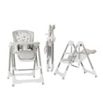 Scaun de Masa 2in1, Embo, pentru Copii 6 luni - 4 Ani, Pliabil, cu Roti, Balansoar, Leagan, Reglabil, Tava de Masa Dubla, Centura in 5 Puncte, 96 x 56 x 76 cm, Gri