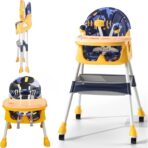 Scaun de Masa 2in1, Embo, pentru Copii de la 6 luni - 5 Ani, Inaltime Reglabila, Centura in 5 Puncte, Tava de Masa, Roti cu Frana, Cos Depozitare, Jucarie Inclusa, 94 x 78 x 60 cm, Albastru/Galben - imagine 2
