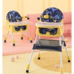 Scaun de Masa 2in1, Embo, pentru Copii de la 6 luni - 5 Ani, Inaltime Reglabila, Centura in 5 Puncte, Tava de Masa, Roti cu Frana, Cos Depozitare, Jucarie Inclusa, 94 x 78 x 60 cm, Albastru/Galben - imagine 3