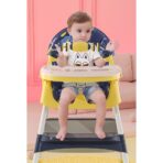 Scaun de Masa 2in1, Embo, pentru Copii de la 6 luni - 5 Ani, Inaltime Reglabila, Centura in 5 Puncte, Tava de Masa, Roti cu Frana, Cos Depozitare, Jucarie Inclusa, 94 x 78 x 60 cm, Albastru/Galben - imagine 5