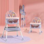 Scaun de Masa 2in1, Embo, pentru Copii de la 6 luni - 5 Ani, Inaltime Reglabila, Centura in 5 Puncte, Tava de Masa, Roti cu Frana, Cos Depozitare, Jucarie Inclusa, 94 x 78 x 60 cm, Roz/Mov - imagine 2