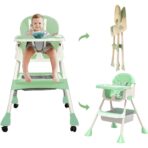 Scaun de Masa 2in1, Embo, pentru Copii de la 6 luni - 5 Ani, Inaltime Reglabila, Centura in 5 Puncte, Tava de Masa, Roti cu Frana, Cos Depozitare, Jucarie Inclusa, 94 x 78 x 60 cm, Verde - imagine 3