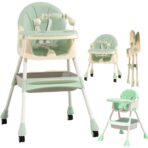 Scaun de Masa 2in1, Embo, pentru Copii de la 6 luni - 5 Ani, Inaltime Reglabila, Centura in 5 Puncte, Tava de Masa, Roti cu Frana, Cos Depozitare, Jucarie Inclusa, 94 x 78 x 60 cm, Verde - imagine 4