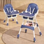 Scaun de Masa 2in1, Embo, pentru Copii de la 6 luni - 5 Ani, Inaltime Reglabila, Centura in 5 Puncte, Tava de Masa, Roti cu Frana, Cos Depozitare, Jucarie Inclusa, 94 x 78 x 60 cm, Albastru/Alb - imagine 5