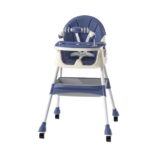 Scaun de Masa 2in1, Embo, pentru Copii de la 6 luni - 5 Ani, Inaltime Reglabila, Centura in 5 Puncte, Tava de Masa, Roti cu Frana, Cos Depozitare, Jucarie Inclusa, 94 x 78 x 60 cm, Albastru/Alb