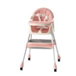 Scaun de Masa 2in1, Embo, pentru Copii de la 6 luni - 5 Ani, Inaltime Reglabila, Centura in 5 Puncte, Tava de Masa, Roti cu Frana, Cos Depozitare, Jucarie Inclusa, 94 x 78 x 60 cm, Roz