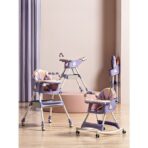 Scaun de Masa pe Roti pentru Copii, Embo, 2 Tavite si Husa Detasabile, Multifuncțional, Stabil, Centura de Siguranta, Spatar Reglabil Moale, Balansoar, Cos de Depozitare, de la 6 Luni, Mov - imagine 4