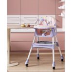 Scaun de Masa pe Roti pentru Copii, Embo, 2 Tavite si Husa Detasabile, Multifuncțional, Stabil, Centura de Siguranta, Spatar Reglabil Moale, Balansoar, Cos de Depozitare, de la 6 Luni, Mov - imagine 5