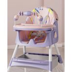 Scaun de Masa pe Roti pentru Copii, Embo, 2 Tavite si Husa Detasabile, Multifuncțional, Stabil, Centura de Siguranta, Spatar Reglabil Moale, Balansoar, Cos de Depozitare, de la 6 Luni, Mov - imagine 9