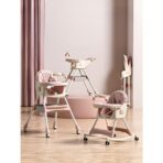 Scaun de Masa pe Roti pentru Copii, Embo, 2 Tavite si Husa Detasabile, Multifuncțional, Stabil, Centura de Siguranta, Spatar Reglabil Moale, Balansoar, Cos de Depozitare, de la 6 Luni, Roz - imagine 2