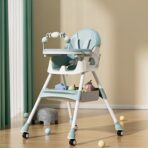 Scaun de Masa pe Roti pentru Copii, Embo, 2 Tavite si Husa Detasabile, Multifuncțional, Stabil, Centura de Siguranta, Spatar Reglabil Moale, Balansoar, Cos de Depozitare, de la 6 Luni, Verde - imagine 3