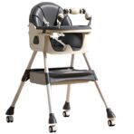 Scaun de Masa pe Roti pentru Copii, Embo, 2 Tavite si Husa Detasabile, Multifuncțional, Stabil, Centura de Siguranta, Spatar Reglabil Moale, Balansoar, Cos de Depozitare, de la 6 Luni, Gri
