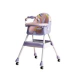 Scaun de Masa pe Roti pentru Copii, Embo, 2 Tavite si Husa Detasabile, Multifuncțional, Stabil, Centura de Siguranta, Spatar Reglabil Moale, Balansoar, Cos de Depozitare, de la 6 Luni, Mov