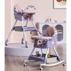 Scaun de Masa pentru Bebelusi si Copii, Embo, 2 Tavite cu Jucarii si Husa Detasabile, Multifuncțional, Stabil, Centura de Siguranta, Spatar Reglabil Moale, Balansoar, Cos de Depozitare, de la 6 Luni, 97x73x65cm, Mov - imagine 12