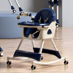 Scaun de Masa pentru Bebelusi si Copii, Embo, 2 Tavite cu Jucarii si Husa Detasabile, Multifuncțional, Stabil, Centura de Siguranta, Spatar Reglabil Moale, Balansoar, Cos de Depozitare, de la 6 Luni, 97x73x65cm, Albastru - imagine 3