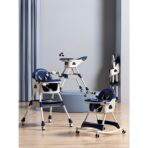 Scaun de Masa pentru Bebelusi si Copii, Embo, 2 Tavite cu Jucarii si Husa Detasabile, Multifuncțional, Stabil, Centura de Siguranta, Spatar Reglabil Moale, Balansoar, Cos de Depozitare, de la 6 Luni, 97x73x65cm, Albastru - imagine 4