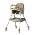 Scaun de Masa pentru Bebelusi si Copii, Embo, 2 Tavite cu Jucarii si Husa Detasabile, Multifuncțional, Stabil, Centura de Siguranta, Spatar Reglabil Moale, Balansoar, Cos de Depozitare, de la 6 Luni, 97x73x65cm, Crem