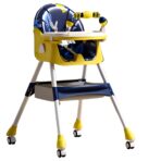 Scaun de Masa pentru Bebelusi si Copii, Embo, 2 Tavite cu Jucarii si Husa Detasabile, Multifuncțional, Stabil, Centura de Siguranta, Spatar Reglabil Moale, Balansoar, Cos de Depozitare, de la 6 Luni, 97x73x65cm, Galben