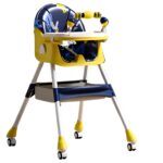 Scaun de Masa pentru Bebelusi si Copii, Embo, 2 Tavite cu Jucarii si Husa Detasabile, Multifuncțional, Stabil, Centura de Siguranta, Spatar Reglabil Moale, Balansoar, Cos de Depozitare, de la 6 Luni, 97x73x65cm, Galben