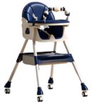 Scaun de Masa pentru Bebelusi si Copii, Embo, 2 Tavite cu Jucarii si Husa Detasabile, Multifuncțional, Stabil, Centura de Siguranta, Spatar Reglabil Moale, Balansoar, Cos de Depozitare, de la 6 Luni, 97x73x65cm, Albastru