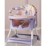 Scaun de Masa pentru Bebelusi si Copii, Embo, 2 Tavite cu Jucarii si Husa Detasabile, Multifuncțional, Stabil, Centura de Siguranta, Spatar Reglabil Moale, Balansoar, Cos de Depozitare, de la 6 Luni, 97x73x65cm, Mov - imagine 6