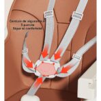 Scaun de masa pentru bebelusi si copii Embo, cu roti, telescopic, pliabil, masuta reglabila, suport picioare, scaun invelis piele artificiala, centura siguranta, spatiu depozitare, 97 x 73 x 65 cm, maro - imagine 6