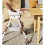 Scaun de masa pentru bebelusi si copii Embo, cu roti, telescopic, pliabil, masuta reglabila, suport picioare, scaun invelis piele artificiala, centura siguranta, spatiu depozitare, 97 x 73 x 65 cm, maro - imagine 7