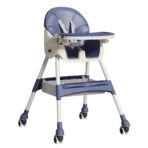 Scaun de Masa pentru Bebelusi si Copii, Embo, cu Roti, Telescopic, Pliabil, Masuta Reglabila, Suport Picioare, Scaun cu Invelis Piele Artificiala, Centura Siguranta, Spatiu Depozitare, 97x73x65 cm, Albastru