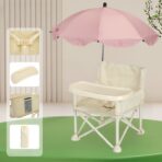 Scaun de Masa pentru Bebelusi si Copii, Embo, Tavita si Husa Detasabile, Multifuncțional, Stabil, Centura de Siguranta, Cos de Depozitare, Bej, cu Umbrela Roz, de la 6 Luni - imagine 2