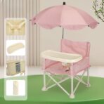 Scaun de Masa pentru Bebelusi si Copii, Embo, Tavita si Husa Detasabile, Multifuncțional, Stabil, Centura de Siguranta, Cos de Depozitare, Roz, cu Umbrela Roz, de la 6 Luni - imagine 2