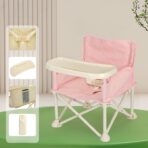 Scaun de Masa pentru Bebelusi si Copii, Embo, Tavita si Husa Detasabile, Multifuncțional, Stabil, Centura de Siguranta, Cos de Depozitare, Roz, cu Umbrela Roz, de la 6 Luni - imagine 3