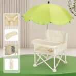 Scaun de Masa pentru Bebelusi si Copii, Embo, Tavita si Husa Detasabile, Multifuncțional, Stabil, Centura de Siguranta, Cos de Depozitare, Bej, cu Umbrela Verde, de la 6 Luni - imagine 2