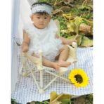 Scaun de Masa pentru Bebelusi si Copii, Embo, Tavita si Husa Detasabile, Multifuncțional, Stabil, Centura de Siguranta, Cos de Depozitare, Bej, cu Umbrela Verde, de la 6 Luni - imagine 3