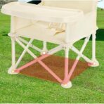 Scaun de Masa pentru Bebelusi si Copii, Embo, Tavita si Husa Detasabile, Multifuncțional, Stabil, Centura de Siguranta, Cos de Depozitare, Bej, cu Umbrela Verde, de la 6 Luni - imagine 4