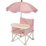 Scaun de Masa pentru Bebelusi si Copii, Embo, Tavita si Husa Detasabile, Multifuncțional, Stabil, Centura de Siguranta, Cos de Depozitare, Roz, cu Umbrela Roz, de la 6 Luni