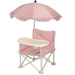 Scaun de Masa pentru Bebelusi si Copii, Embo, Tavita si Husa Detasabile, Multifuncțional, Stabil, Centura de Siguranta, Cos de Depozitare, Roz, cu Umbrela Roz, de la 6 Luni
