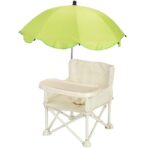 Scaun de Masa pentru Bebelusi si Copii, Embo, Tavita si Husa Detasabile, Multifuncțional, Stabil, Centura de Siguranta, Cos de Depozitare, Bej, cu Umbrela Verde, de la 6 Luni