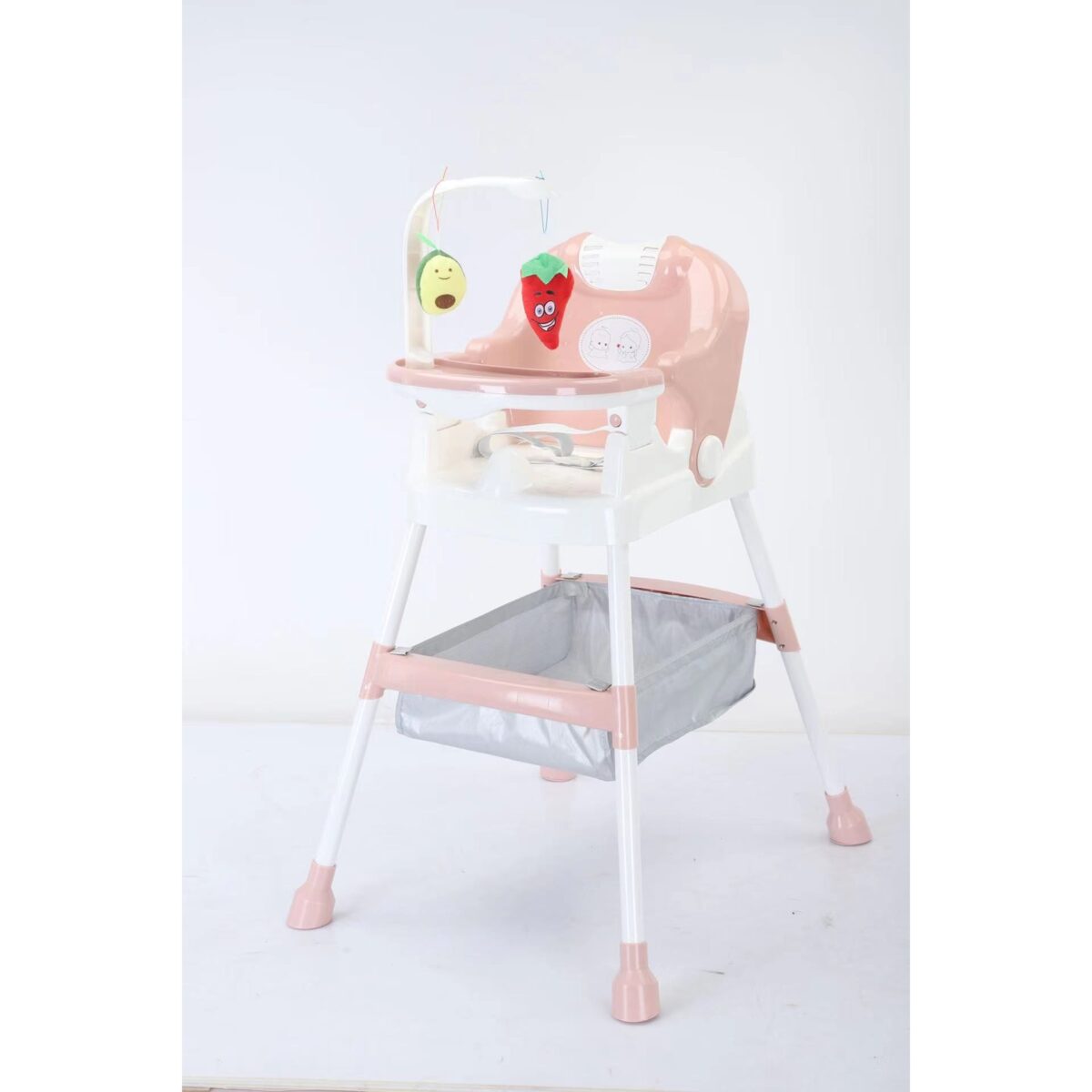 Scaun de Masa pentru Copii, Embo, Multifunctional, Pliabil, cu Roti, Cos de Depozitare, din Plastic, Centura de Siguranta, Suport de Agatat Jucarii, 110 x 60 x 70 cm, Roz - imagine 5