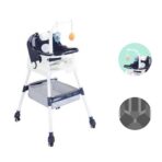 Scaun de Masa pentru Copii, Embo, Multifunctional, Pliabil, cu Roti, Cos de Depozitare, din Plastic, Centura de Siguranta, Suport de Agatat Jucarii, 110 x 60 x 70 cm, Albastru - imagine 2