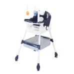 Scaun de Masa pentru Copii, Embo, Multifunctional, Pliabil, cu Roti, Cos de Depozitare, din Plastic, Centura de Siguranta, Suport de Agatat Jucarii, 110 x 60 x 70 cm, Albastru