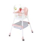 Scaun de Masa pentru Copii, Embo, Multifunctional, Pliabil, cu Roti, Cos de Depozitare, din Plastic, Centura de Siguranta, Suport de Agatat Jucarii, 110 x 60 x 70 cm, Roz