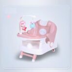 Scaun pentru Copii 2 in 1, Embo, pentru Servit Masa si pentru Baie, Multifunctional, Pliabil, Portabil, din Plastic, Spatar Reglabil, 58 x 39 cm, Roz - imagine 2