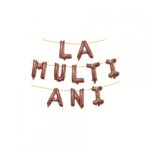 Set 10 Baloane din Folie Metalizata, Embo, Figurine Litere, Model La multi ani, Tema Aniversare, 40 cm, Ambalaj Individual, Pai Inclus,  Umflare cu Aer sau Heliu, Bej - imagine 2