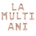 Set 10 Baloane din Folie Metalizata, Embo, Figurine Litere, Model La multi ani, Tema Aniversare, 40 cm, Ambalaj Individual, Pai Inclus,  Umflare cu Aer sau Heliu, Bej