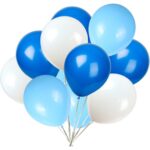 Set 10 Baloane din Latex Metalizate, Embo, Model Party, Alb, Albastru, Blue, 23 cm, 2.2 g