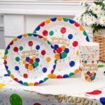 Set 10 Farfurii de Unica Folosinta, Embo, din Carton, 18 cm, Model Happy Birthday, Multicolor - imagine 6