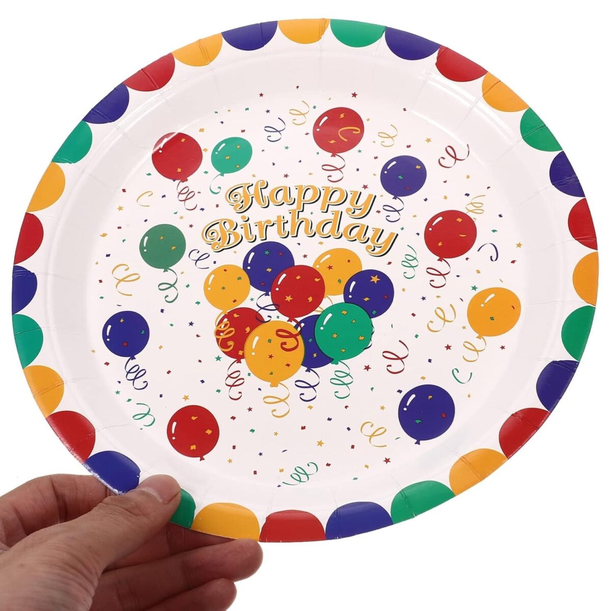 Set 10 Farfurii de Unica Folosinta, Embo, din Carton, 23 cm, Model Happy Birthday, Multicolor - imagine 2