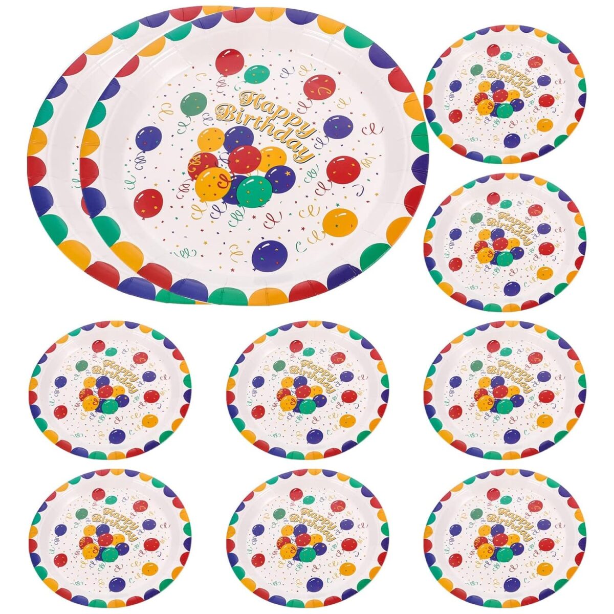 Set 10 Farfurii de Unica Folosinta, Embo, din Carton, 23 cm, Model Happy Birthday, Multicolor - imagine 3