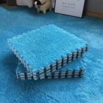 Set 10 Piese Covor tip Puzzle, Embo, Spuma EVA, Pufos, 30 x 30 x 1 cm, Albastru - imagine 4